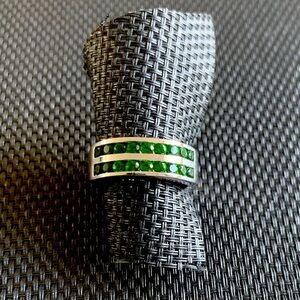 Russian Chrome Diopside Round 925 Sterling Silver 2-Row Ring. Size 7